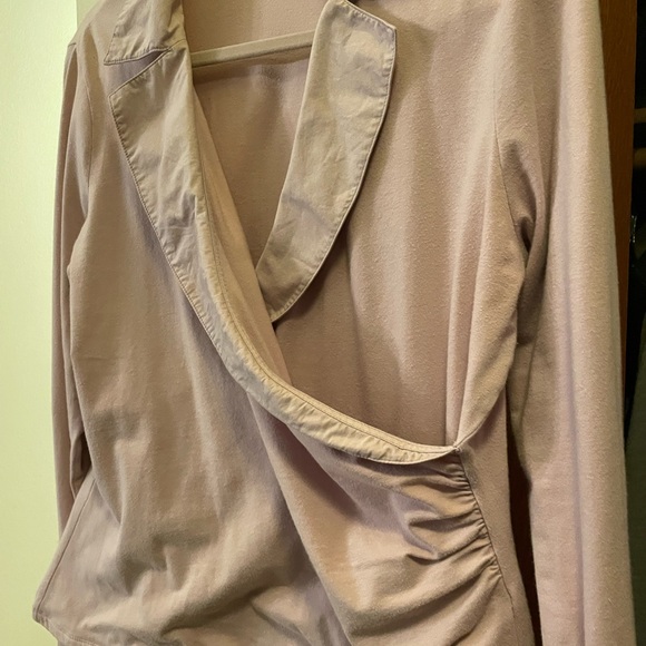 Coldwater Creek cotton knit surplice vneck, collared and cuffed sleeves top - Picture 2 of 3